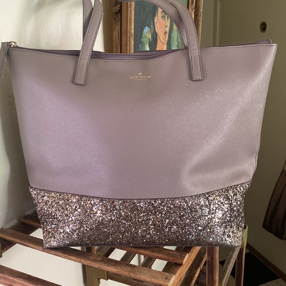 Kate Spade New York Greta Court Glitter Penny Tote Grey Silver | Imperfect - Picture 2 of 13